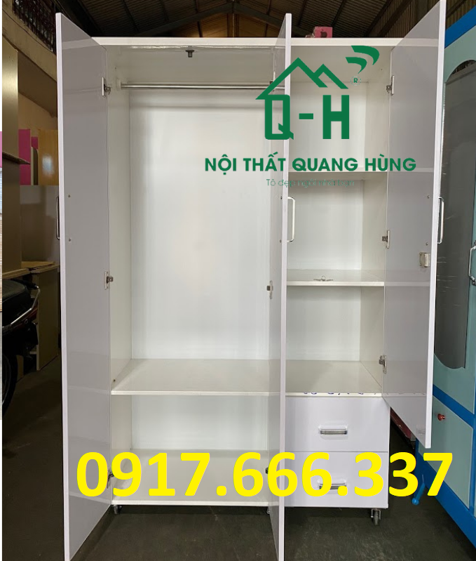 Tủ quần áo nhựa đài loan 3 cánh 2 ngăn kéo màu trắng 1m7x1m06x42cm