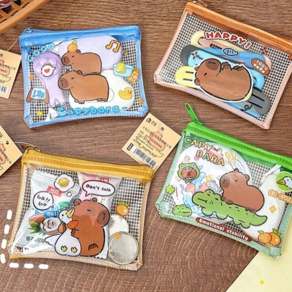 Creative Zipper Capybara Coin Purse Wallet Transparent Cartoon Capybara ...