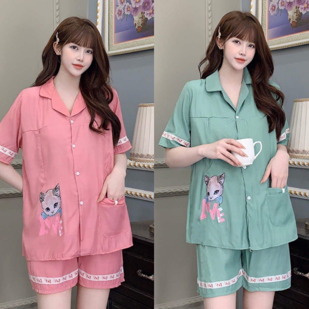 Đồ bộ bầu đùi tiểu thư chất đũi lụa mềm mát cho mẹ bầu bđ862