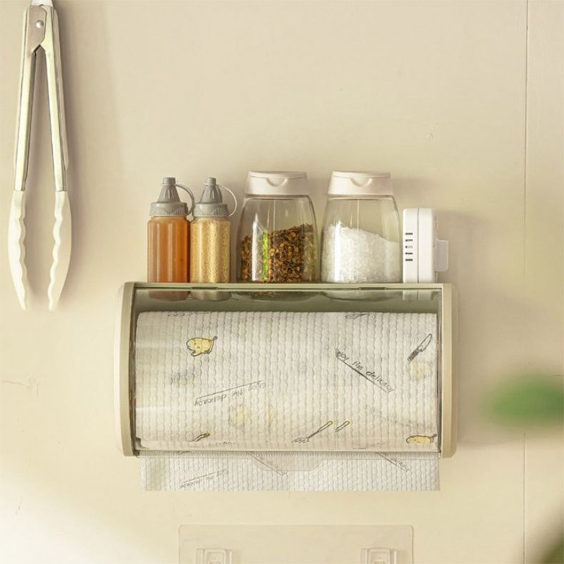 Wall mounted kitchen tissue storage box, household bathroom roll paper box with lid, dustproof tissue box
