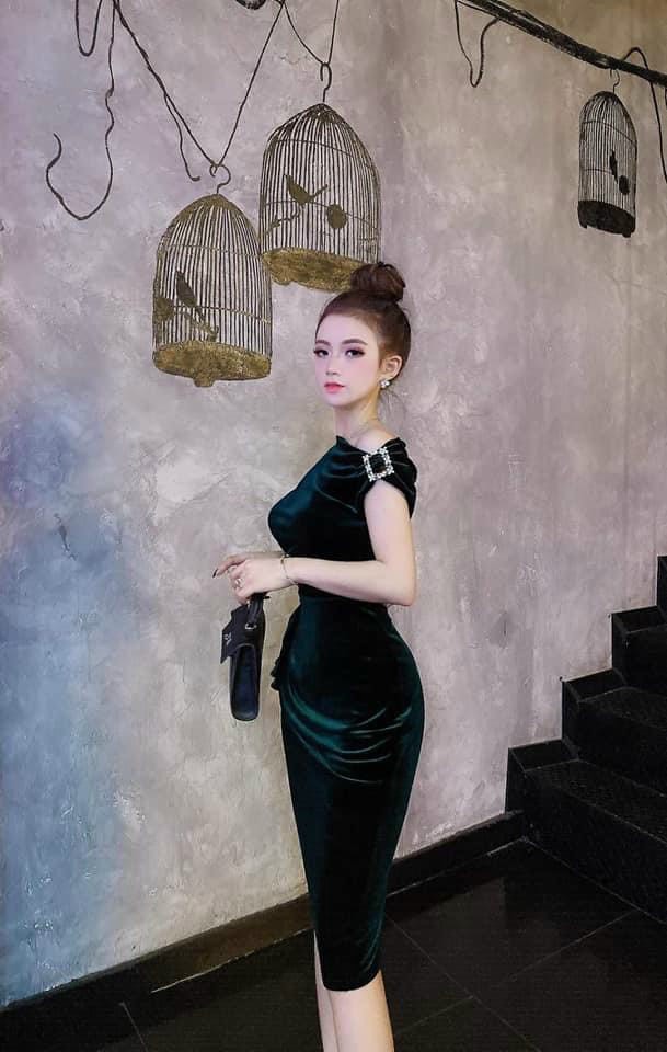 Đầm nhung bệt vai hàng thiết kế chuẩn size đẹp lung linh như hình ld22 T79