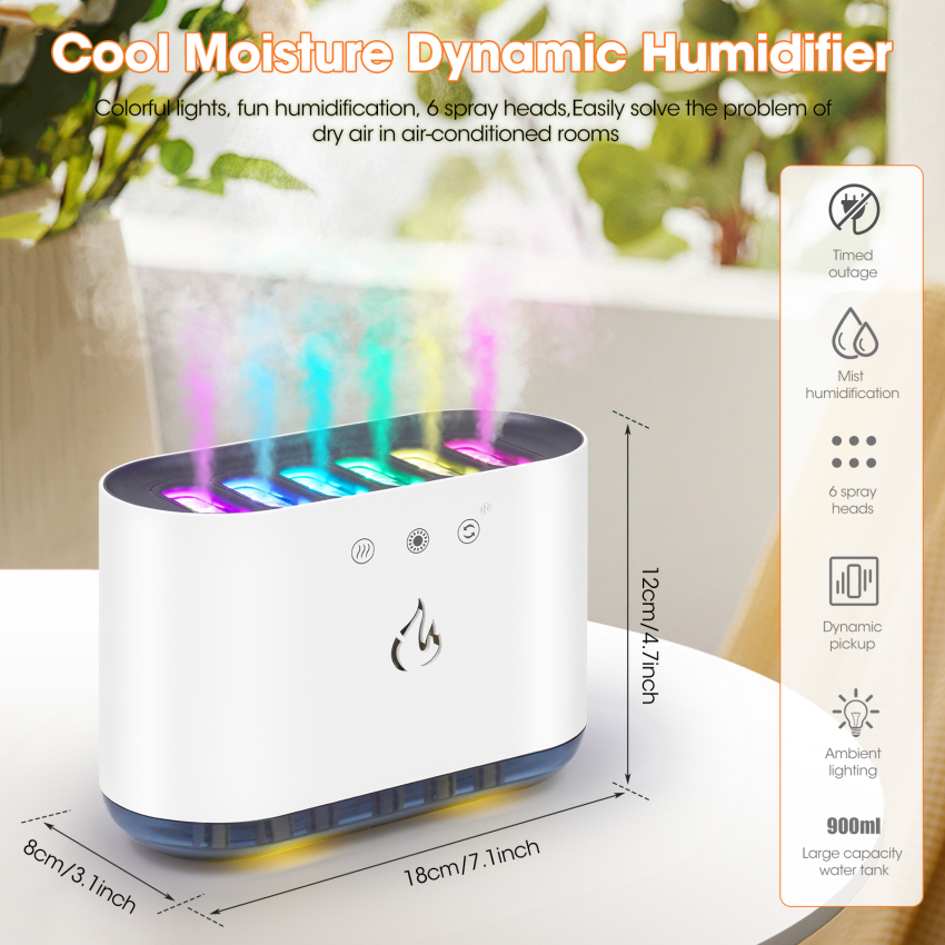 Flame Essential Oil Diffuser, 7 Colour Lights Aromatherapy Diffuser, 900ml Super Quiet Air Humidifier Waterless Auto-Off Night Light, Air Aroma Diffuser For Bedroom Office Travel Spa Home Decor