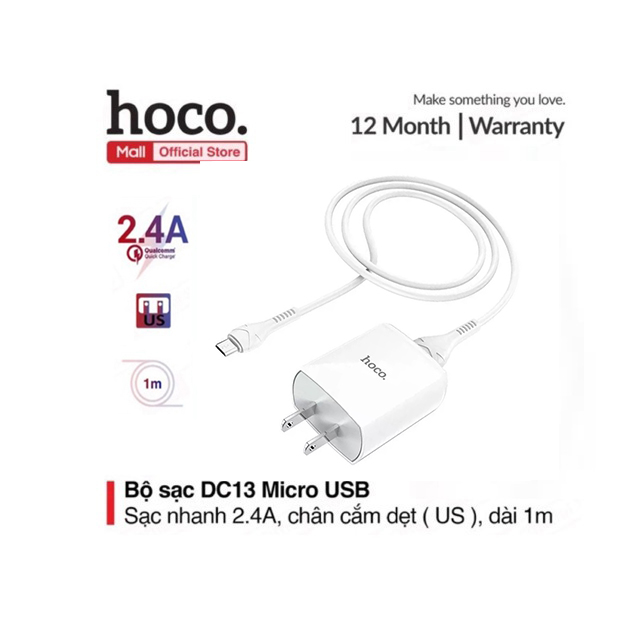 Bộ Sạc 2.4A Hoco DC13 Micro nhựa PC cao cấp 1 cổng USB cho Android