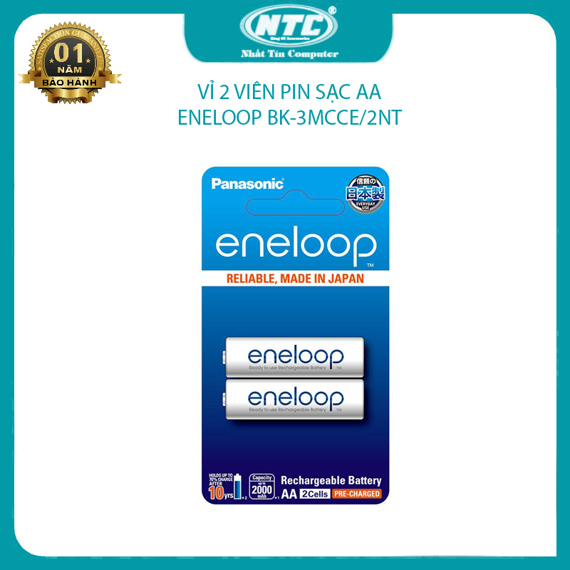Vỉ 2 pin sạc aa eneloop 1900mah bk-3mcce/2nt - phiên bản thailand nhất tín computer