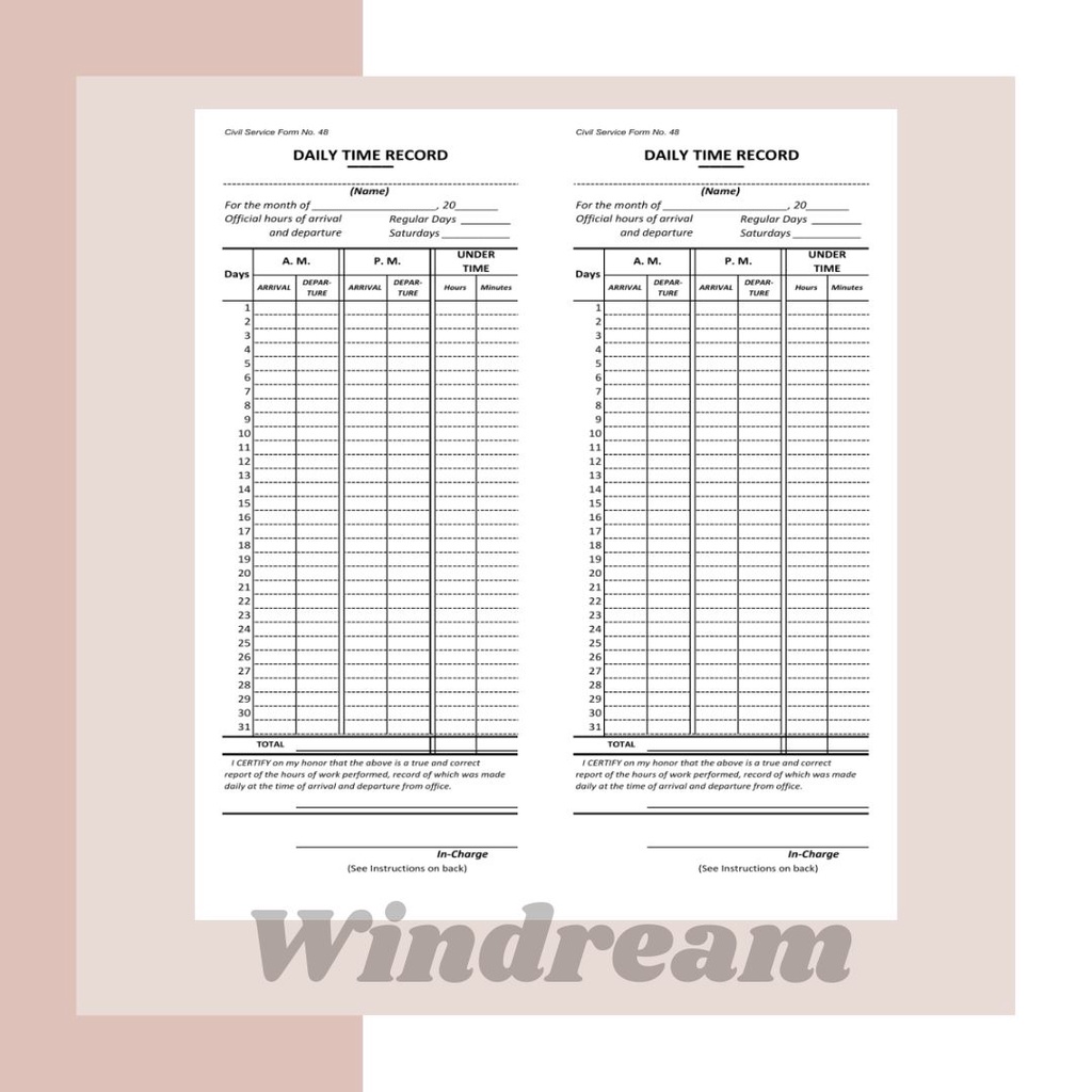 Daily time record form 48 lazada ph