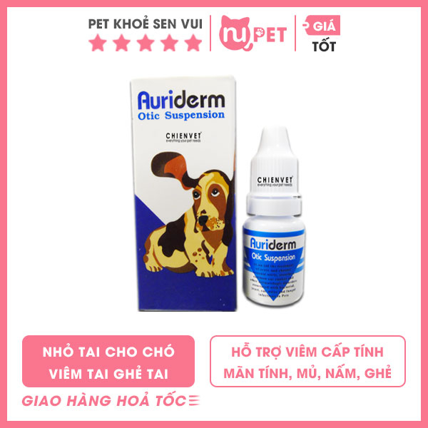 Nhỏ tai cho chó viêm tai, ghẻ tai, nấm tai Auriderm Otic Suspension