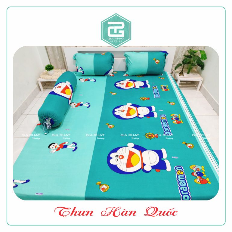 Bộ ga gối thun lạnh Hàn Quốc (4 món) họa tiết ( 1 ga bọc + 2 vỏ gối nằm + 1 vỏ gối ôm )