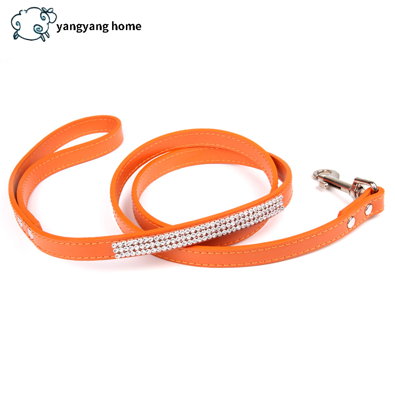 PU Leather Dog Leash Colorful Walking Leashes With Bling Studded Rhinestone For Cats Dogs Pet Leash 120CM Length