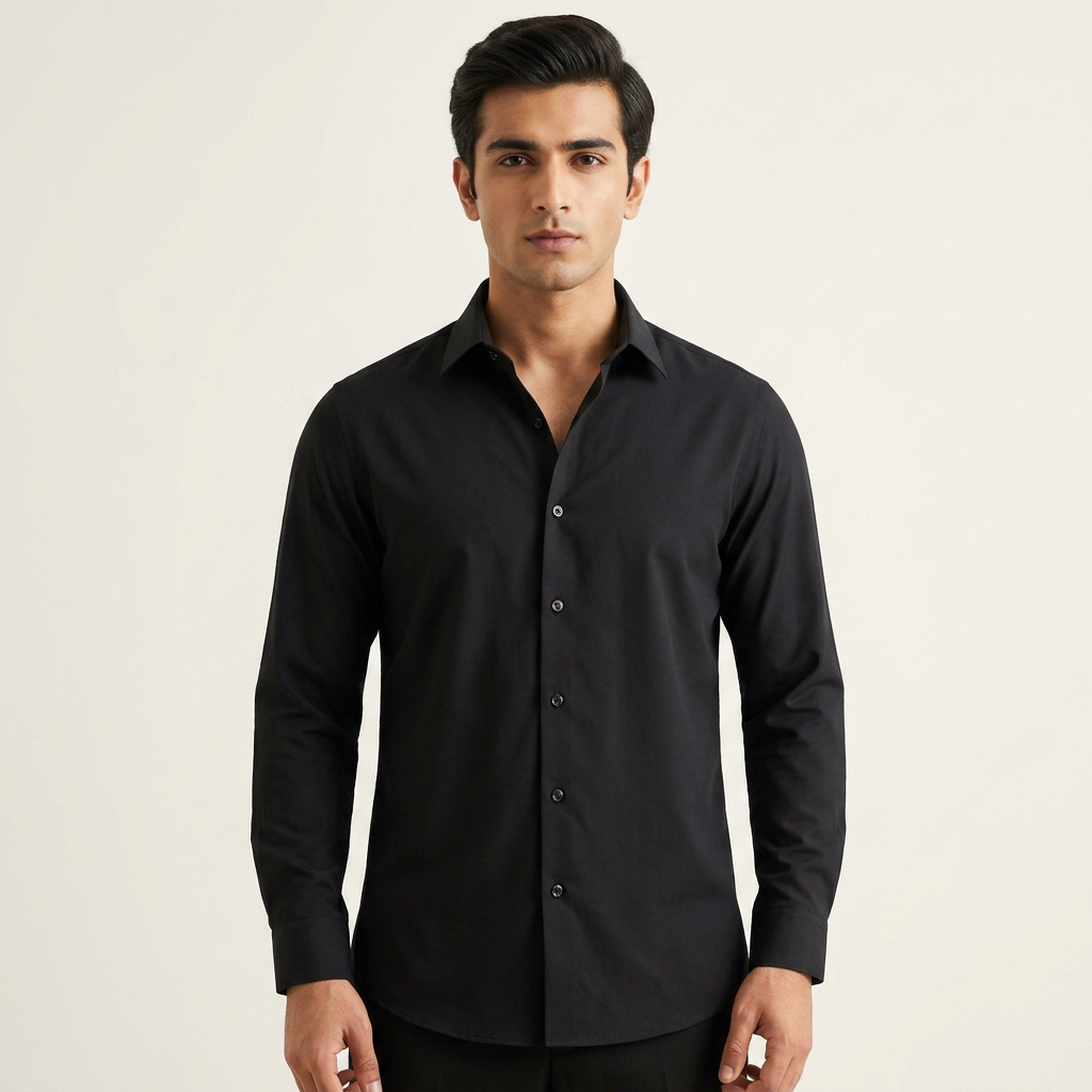 Men's long sleeve black shirt with under white T-shirt