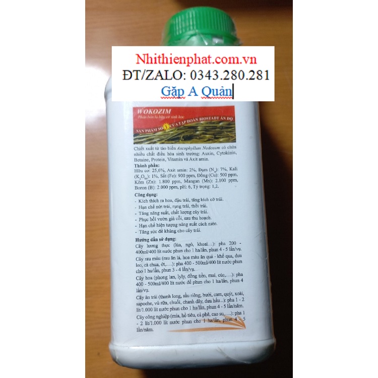 Phân bón lá  Wokozim xanh lá dày lá bung rễ  500ML