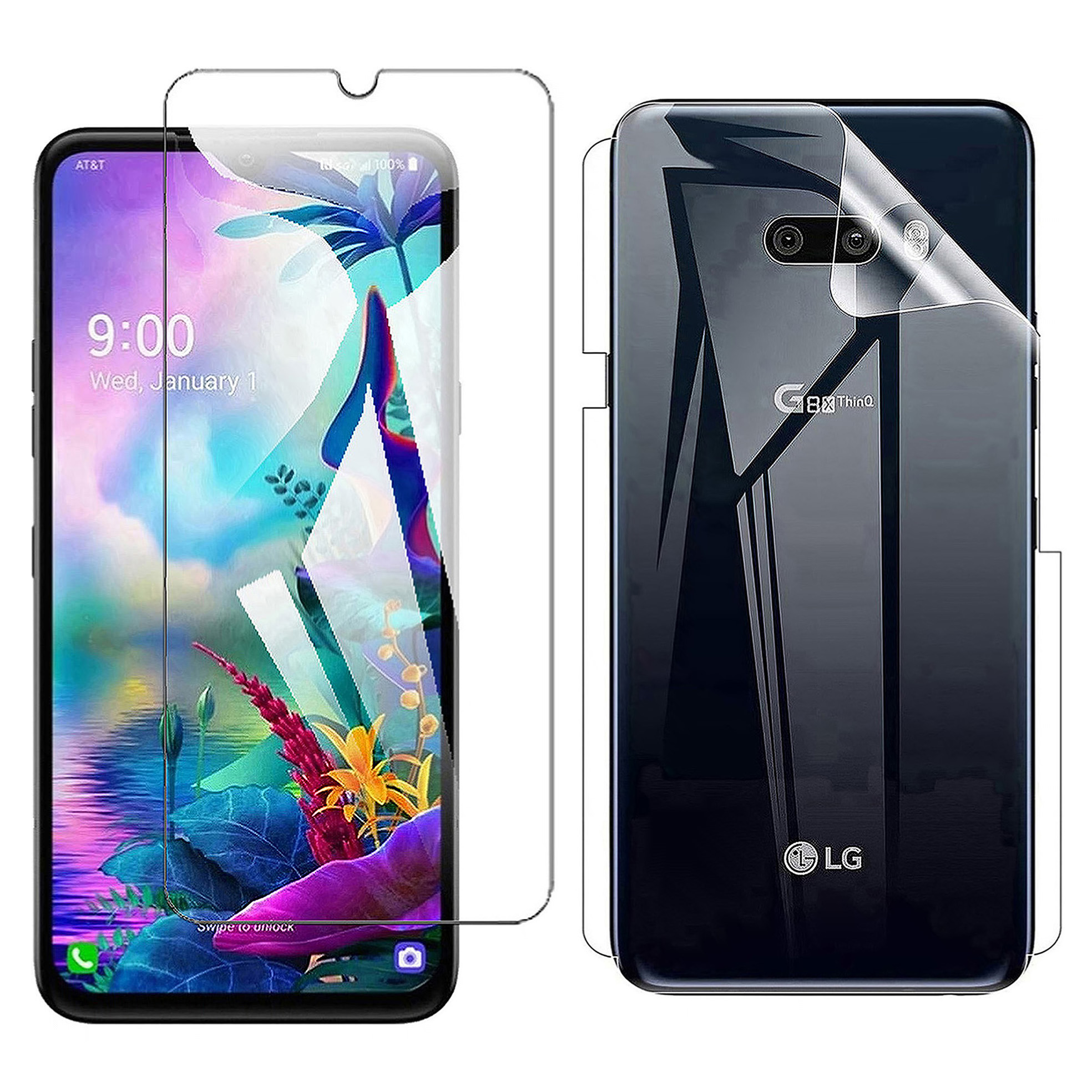 LG G8X Thinq Ultra Transparent Polish Tempered Glass Display Cover + Transparent Hydrogel Back Skin Soft Flexible Film For G8X Thinq. 