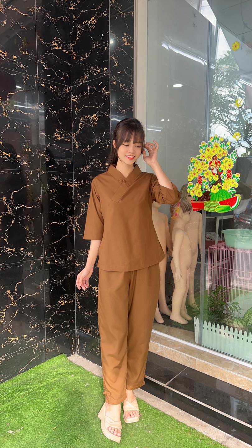Đồ lam đi chùa - Cổ tim thắt nơ nhỏ