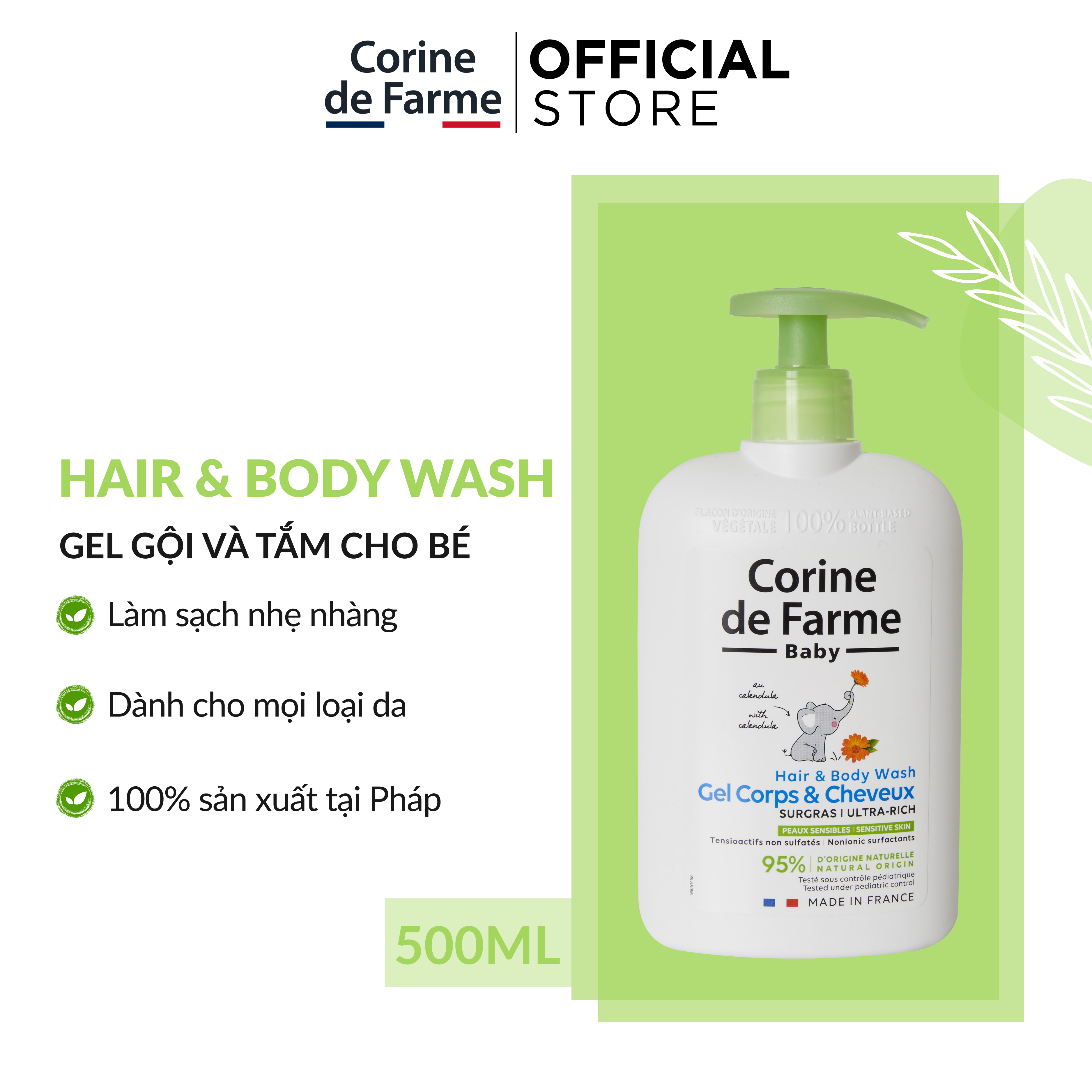 Gel gội và tắm cho bé corine de farme hair & body wash 500ml - ảnh sản phẩm 3