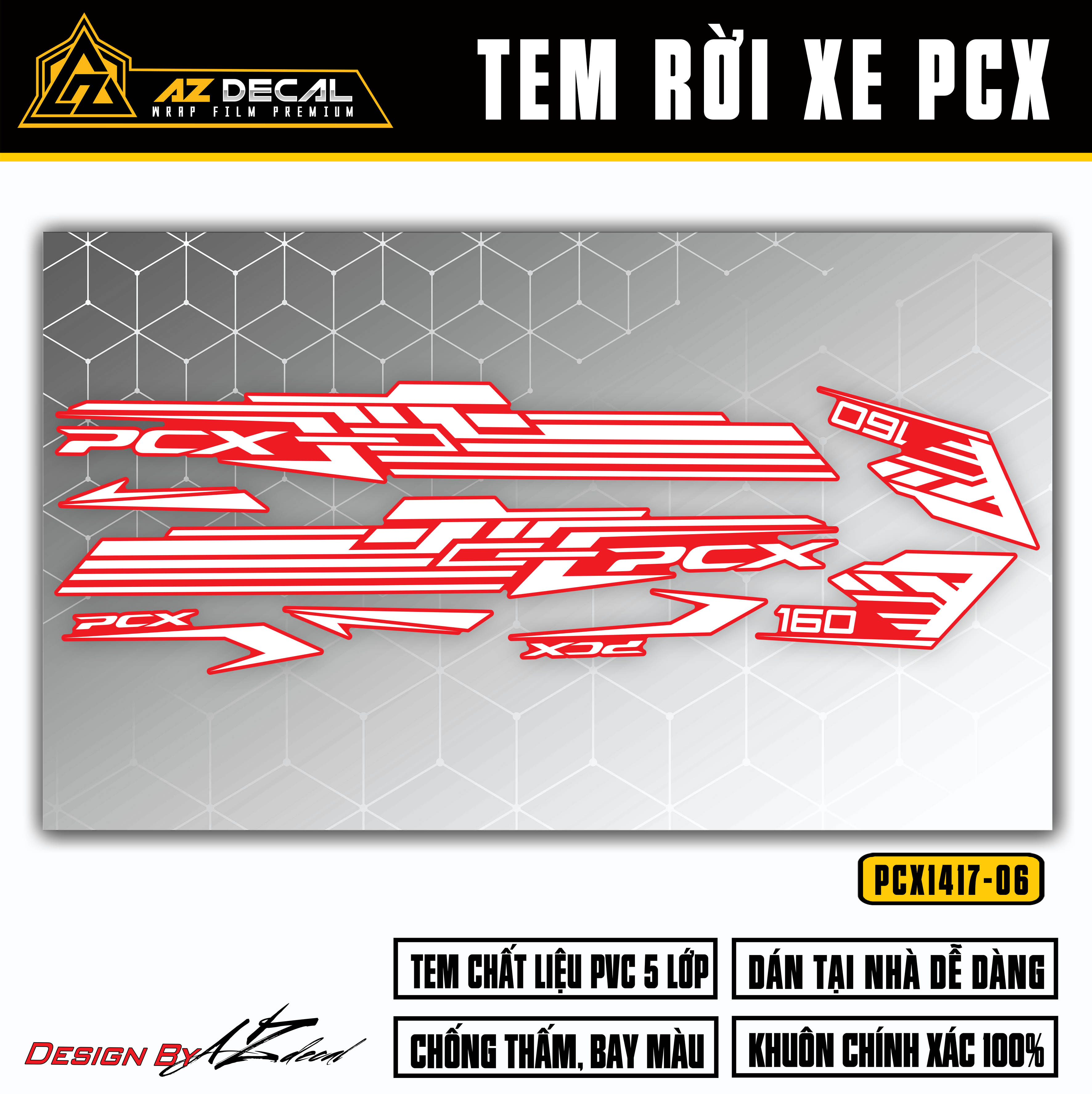 Tem Rời Dán PCX 160 Thiết Kế Hiện Đại | PCX-06 | Decal Chế Dán Xe Máy PCX Chống Thấm Nước, Chống bay Màu - Azdecal