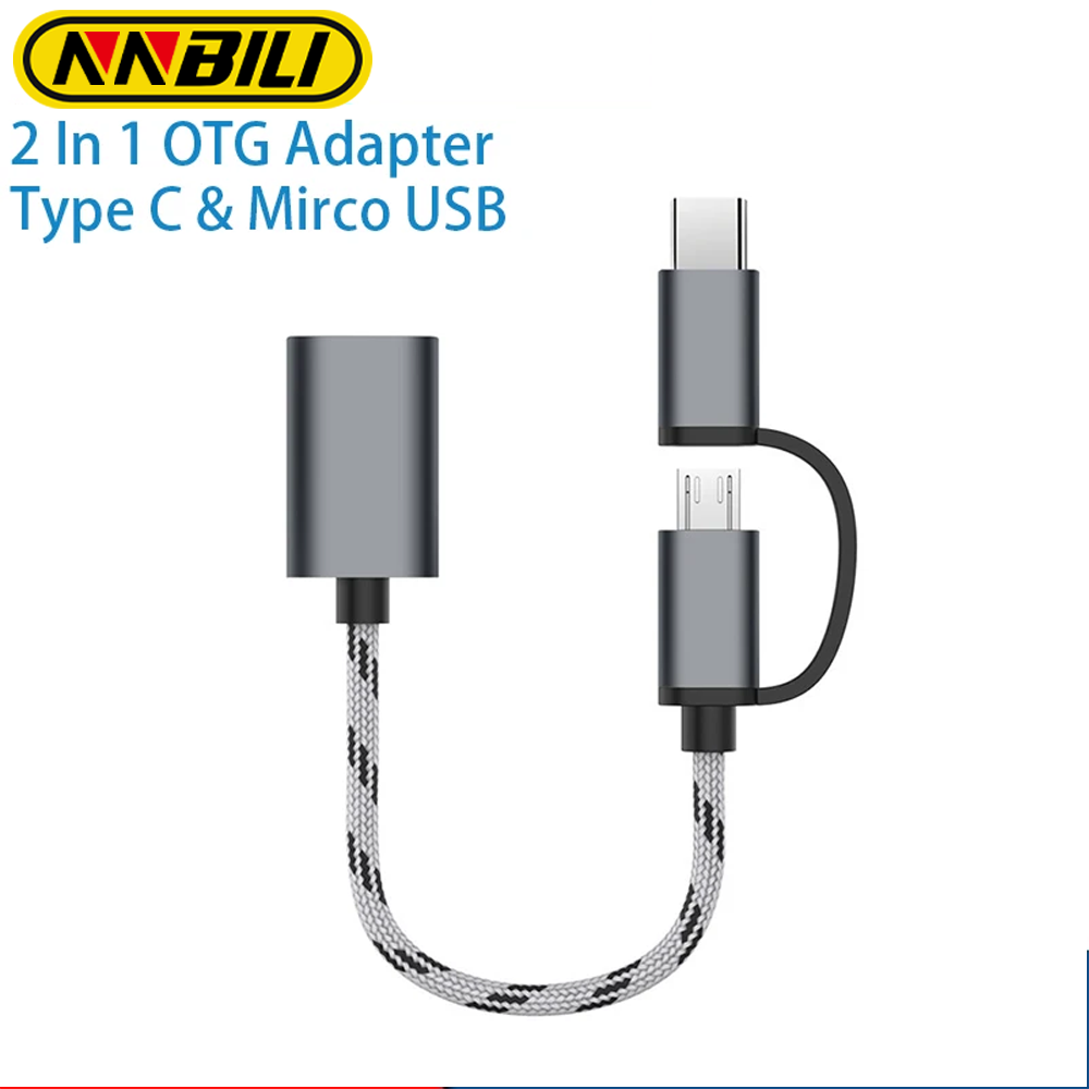 【COOL】 2-in-1 OTG Adapter Cable with USB 3.0 to USB Type-C Data Sync Nylon Braid Compatible with USB C Phones and Disks