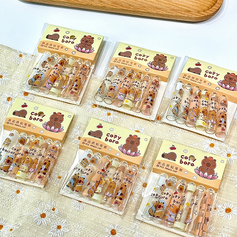 6pcs%20Pack%20Capybara%20Pencil%20Cap%20For%20Pupil%20Transparent%20Protects%20Pencil%20Tip%20Japanese%20Kawaii%20Stationery%20Cute%20Stuff%20Back%20To%20School%20-%20Image%208