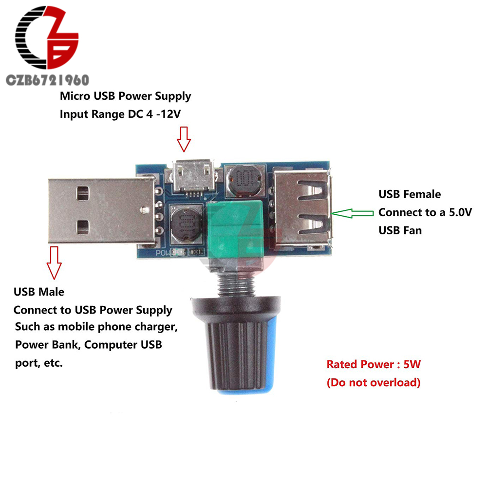 5v Usb Voltage Regulator Fan Stepless Speed Controller Regulator With Switch Dc 4-12v To 2.5-8v 5w Power Controller. 