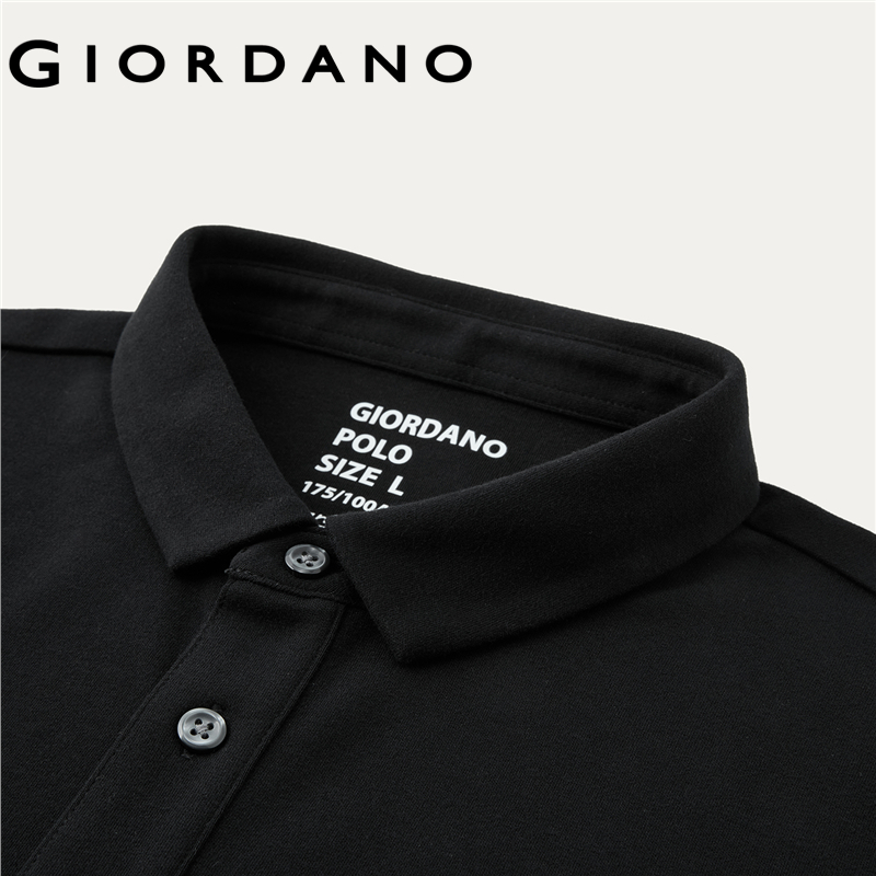 GIORDANO Men Polo Shirts 100% Cotton Long Sleeve Polo Shirts Solid
