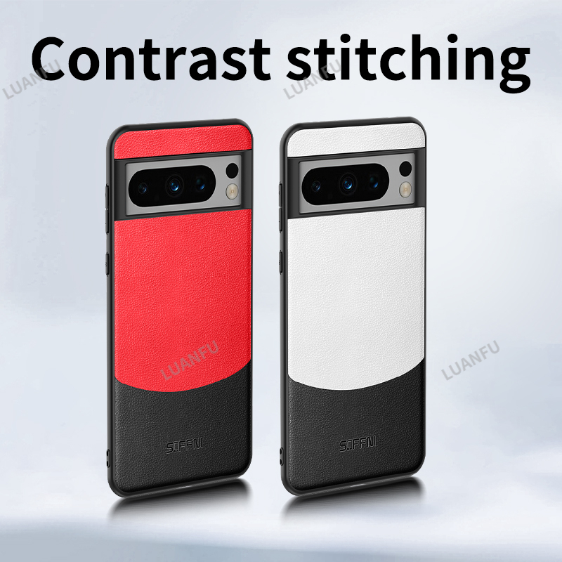 Case for Goole Pixel 8 Pro / Pixel 7 Pro / Pixel 6 Pro / Pixel 6A 7A Premium Leather Contrast Panels Luxurious Skin-friendly Anti-fingerprint Lens Protection Anti-drop and Shockproof Protective Case