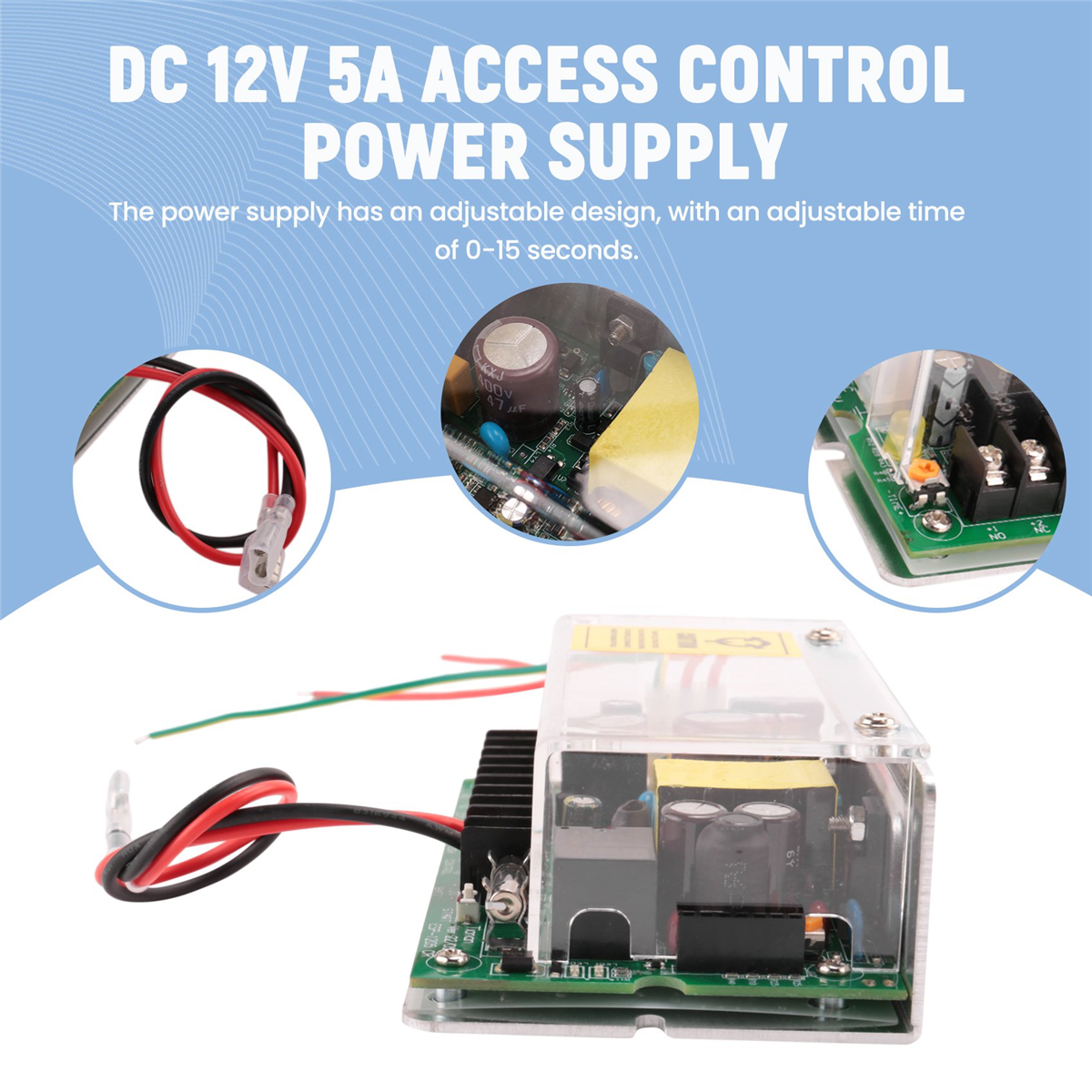 (C G K DC 12V 5A UPS Fuction Door Access Control Power Supply Use for Access Control System Switch Remote Lock AC 110V-240V