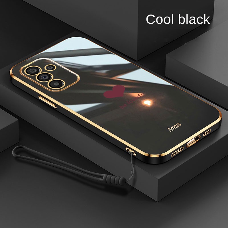 Samsung Galaxy A06 A16 Luxury Love Heart Casing Square Edges Plating Back TPU Soft Case with Lanyard Cover. 