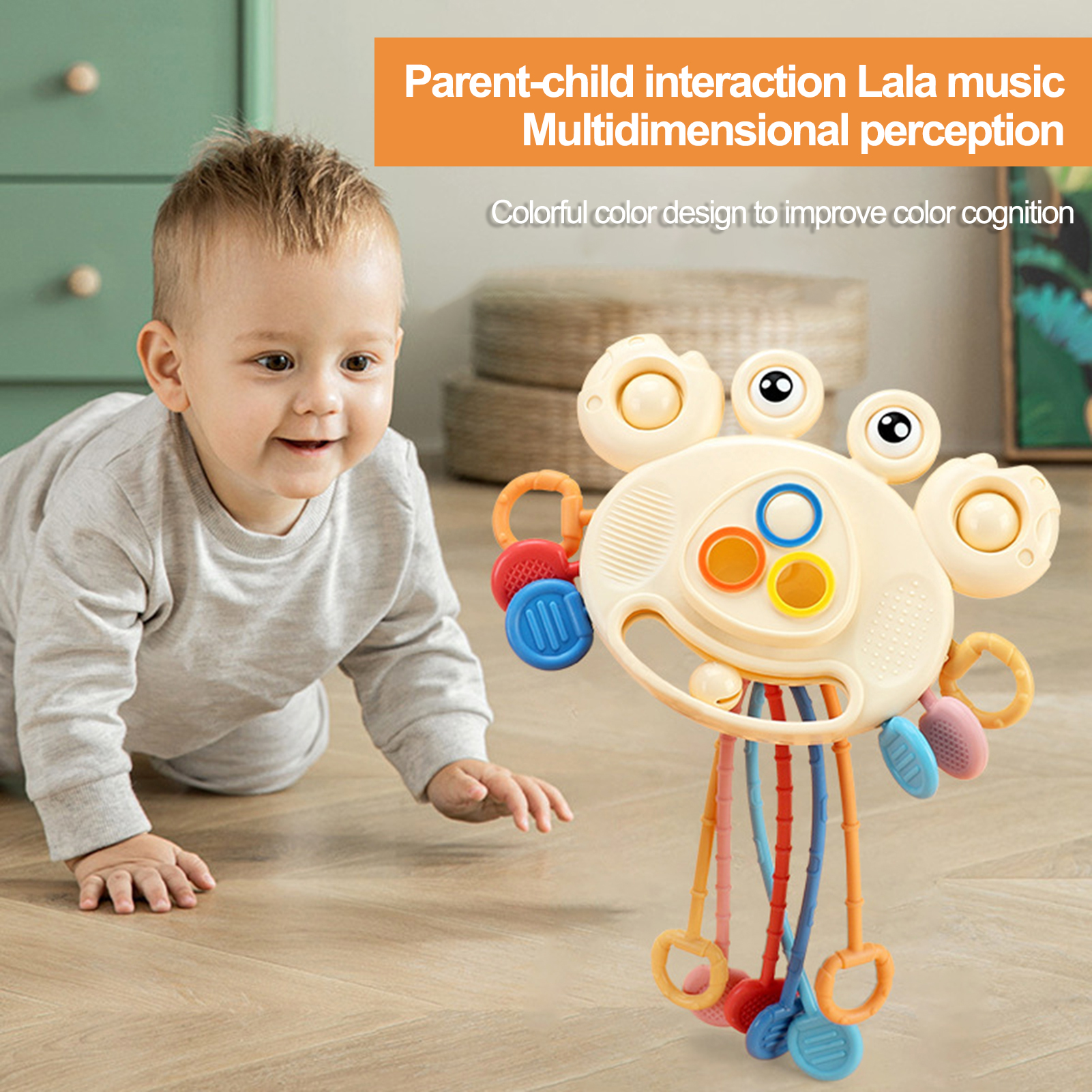 Microgood Crab-shaped Baby Toy Cartoon Crab Pull Toy Adorable Crab Pull Toy for Babies Boost Visual Development and Grasping Skills Multifunctional and Colorful Perfect