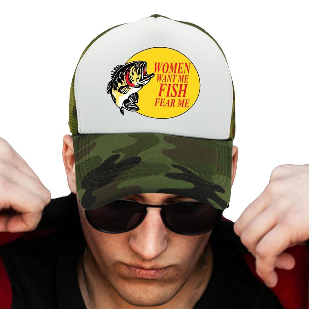 Cap With Fish 【New design】【ComfyCrossing】Women Want Me Fish Fear Me Printed Caps Big ...