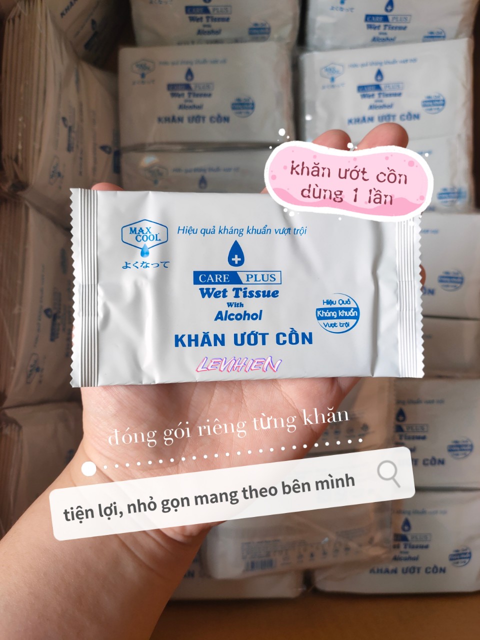Combo 100 cái Khăn ướt Cồn Max Cool kháng khuẩn Wet Tissue Alcohol