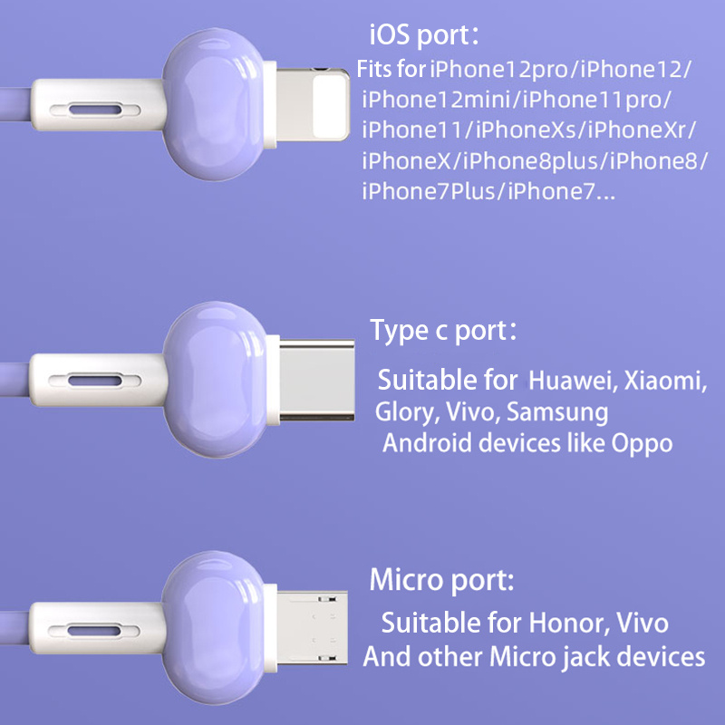 3 in 1 USB Keychain Type C Lightning Cable USB Cable Charger Micro USB Type C Cord Compatible with iPhone Xiaomi Samsung