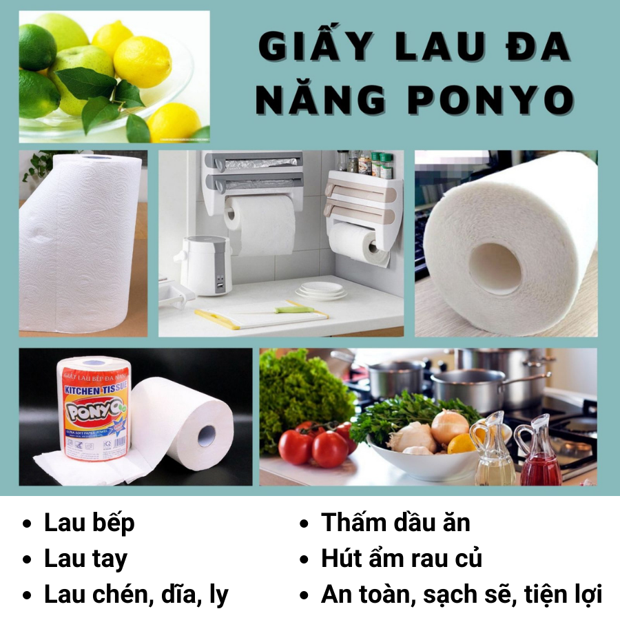 Combo (5 cuộn) giấy lau bếp đa năng 2 lớp cao cấp PONYO