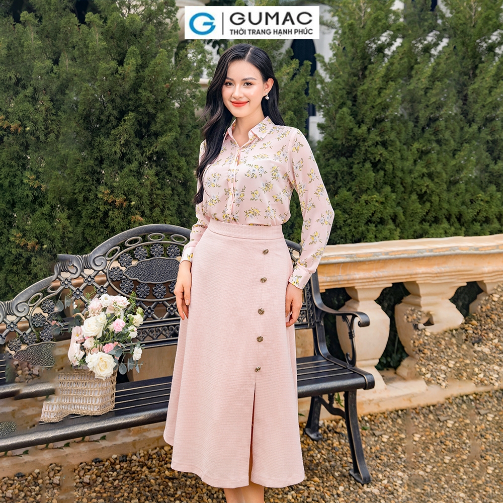 [25 - 29.6 |Voucher 10-14%] Váy xòe xẻ đính nút VD11049 thời trang GUMAC