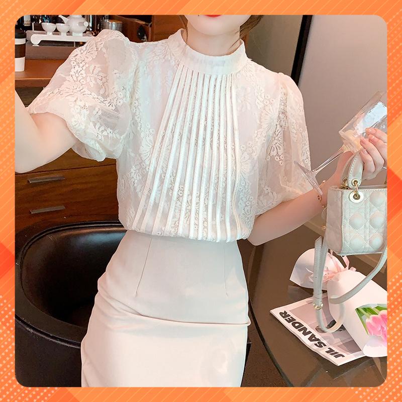 🔥[C254] Áo sơ mi nữ TAY BỒNG REN HOA hàng Quảng Châu xinh xắn cực HOT - kholenqc