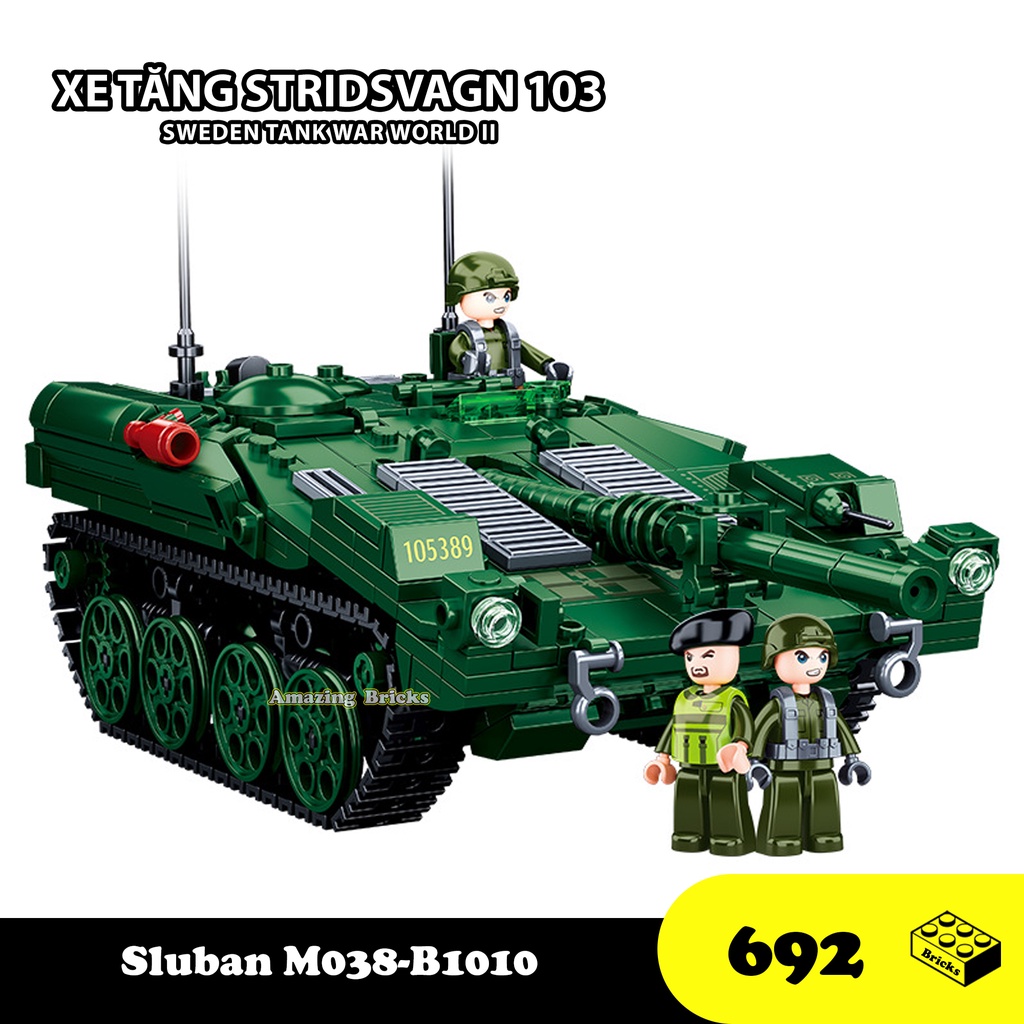 Đồ chơi Lắp ráp Xe Tăng Thụy Điển STRV-103, Sluban B1010 War Tank