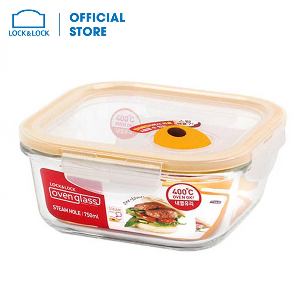 [HCM]Thố thủy tinh vuông Lock&Lock Euro Steam Hole LLG224T 750ml