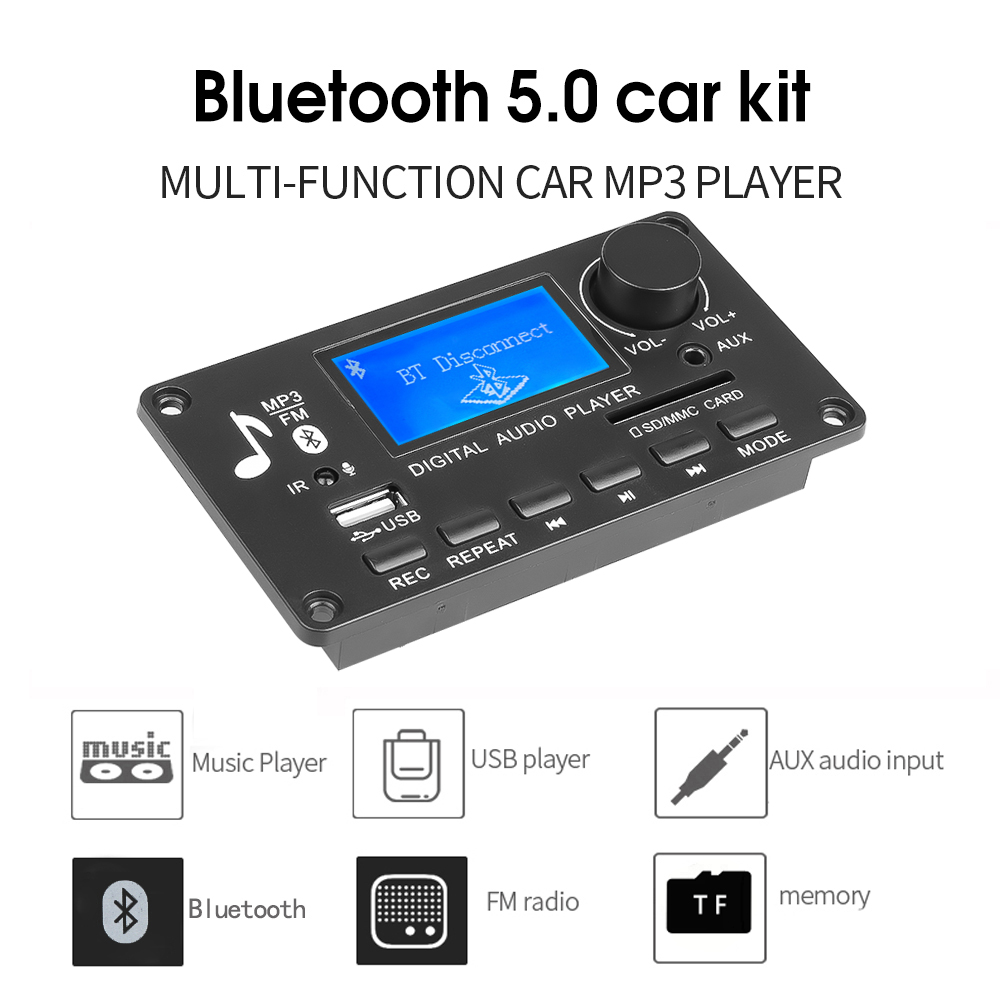 Máy Nghe Nhạc MP3 Bluetooth 5.0 12V Cho Xe Hơi Hỗ Trợ USB FM TF AUX Mô-đun Bảng Mạch Giải Mã Âm Thanh Ghi Âm Cuộc Gọi Rảnh Tay