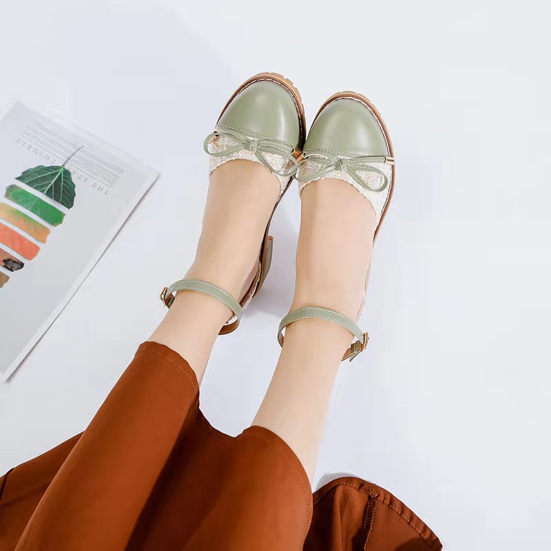 Sandal Nữ Bít Mũi Gót Thấp Đế Cao 3 Phân Đính Nơ