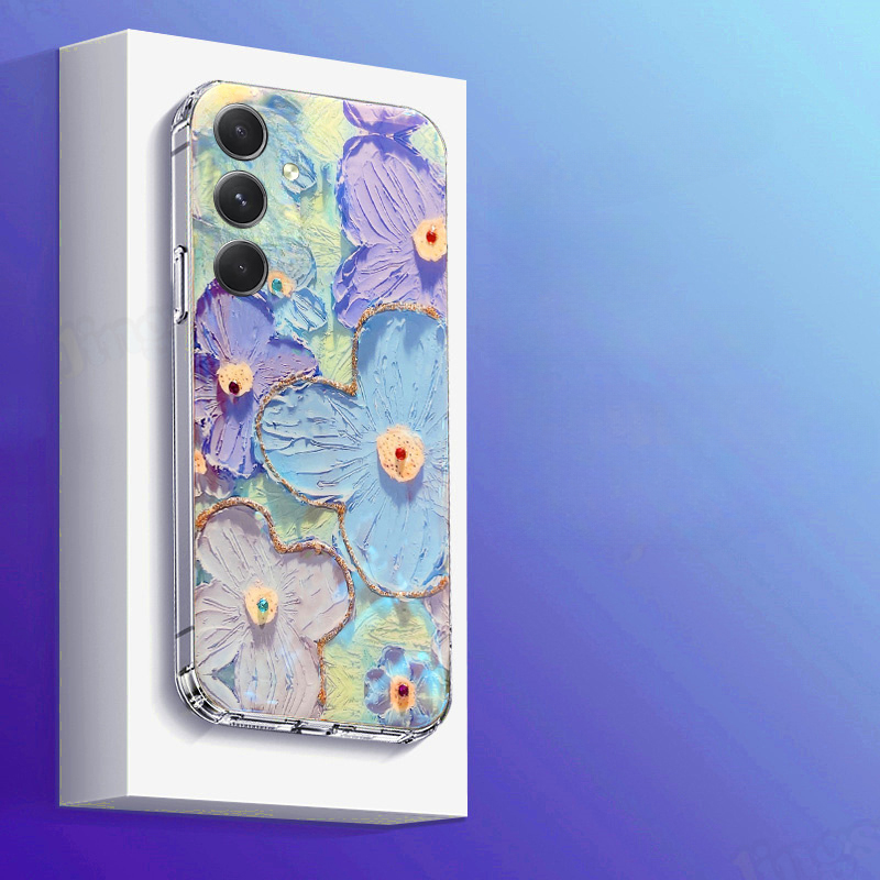 Phone Cases For Samsung Galaxy A35 A55 5G Back Case Soft Blue-Ray Oil Painting Flowers Silicone Cases for Samsung Galaxy A55 A35 Phone Casing. 