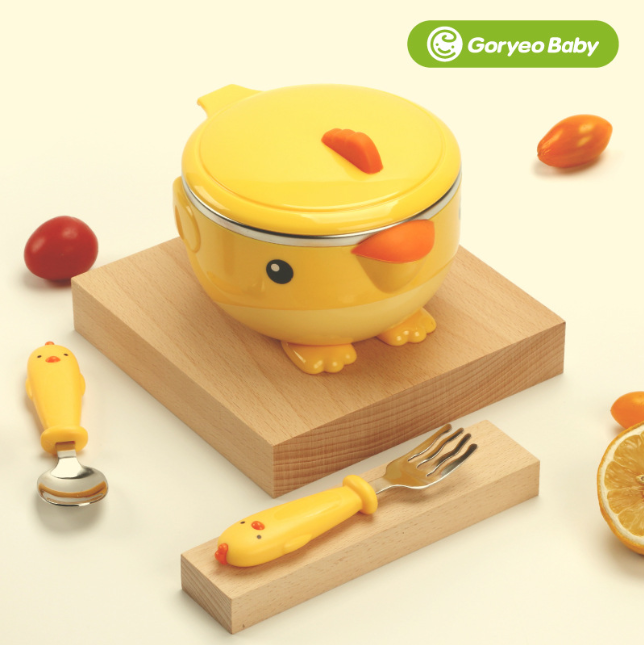 Dinnerware set dinnerware miles stainless steel 304 attached spoon forks for baby from 6 month Goryeo baby Korean heat preservation, anti falling broken, anti-overflow-timikid store