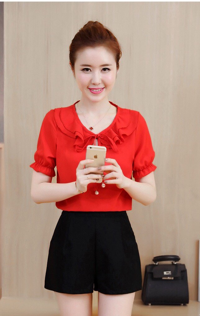 [HCM]ÁO KIỂU CỔ BÈO PHỐI NƠ HARA