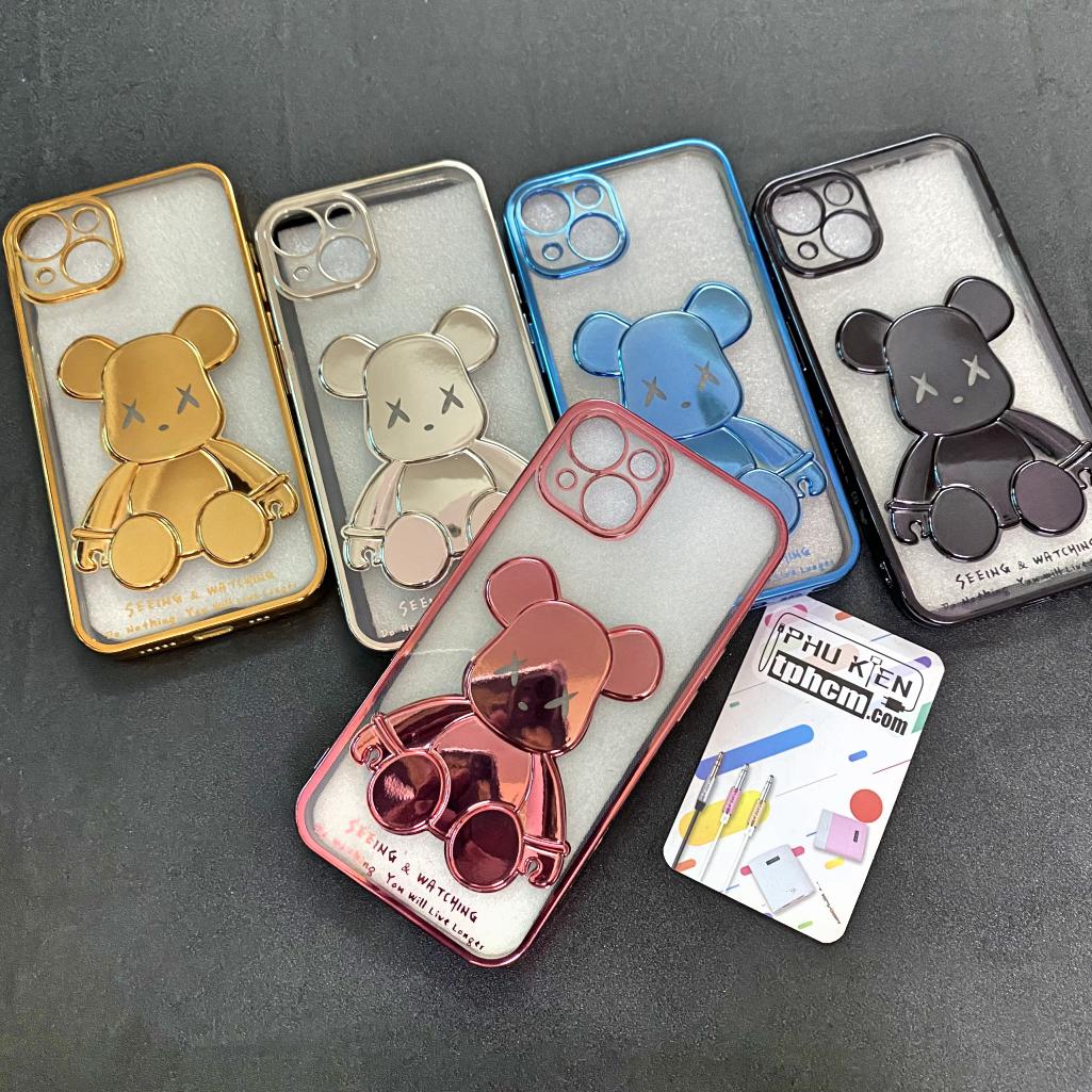 Ốp lưng iphone 13 gấu bearbrick viền xi màu