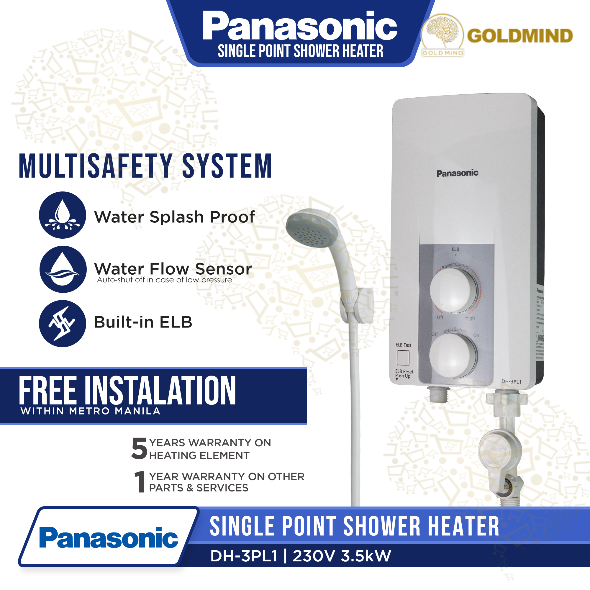 Panasonic Water Heater DH3PL1 Shower Heater Single Point HNF