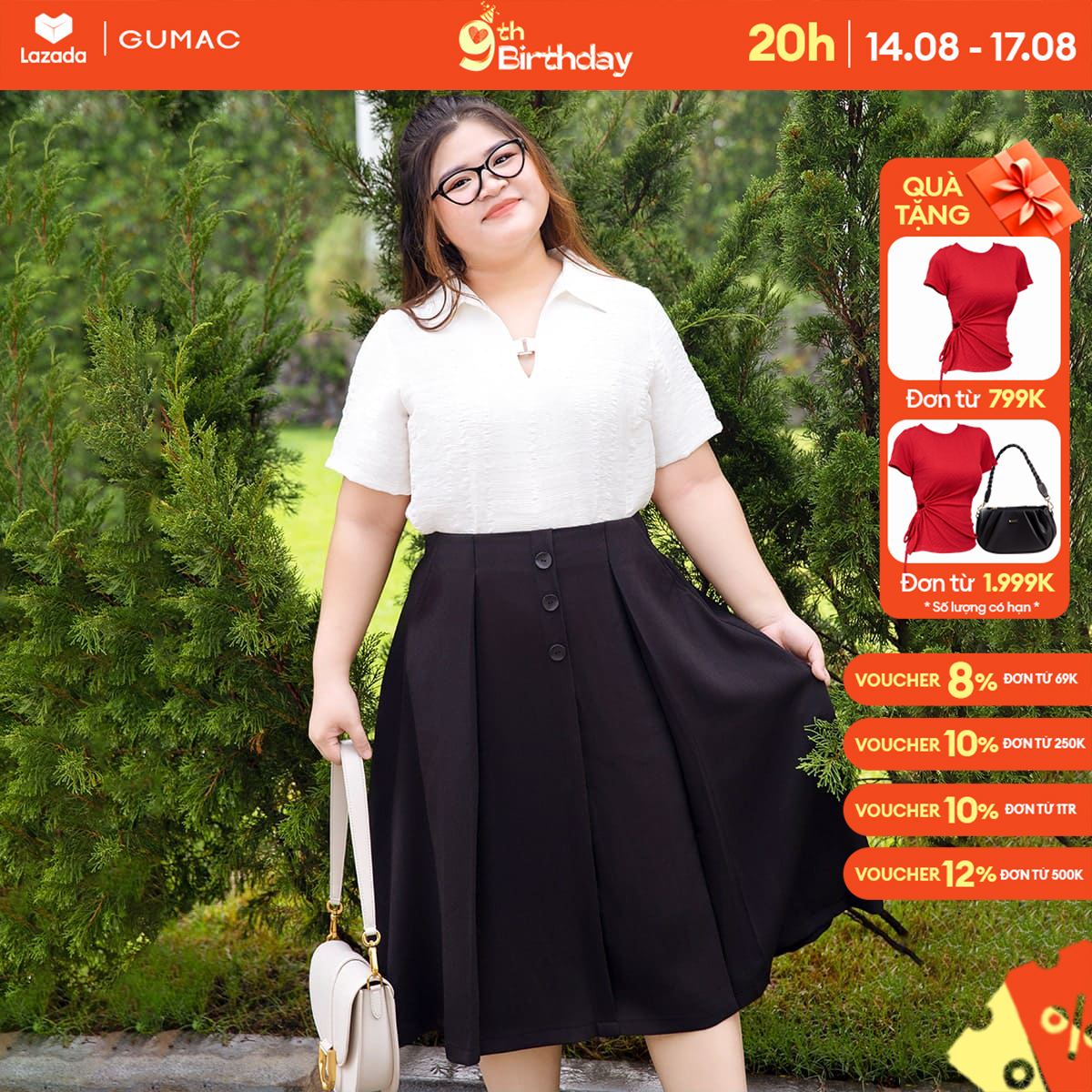 Chân váy a bigsize đính nút thời trang gumac vd10051