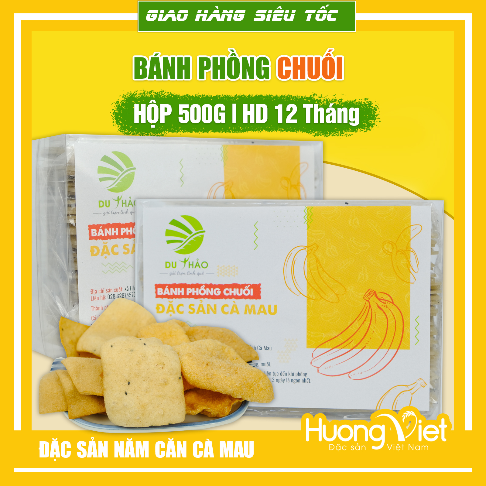 Bánh phồng chuối, bánh phồng tôm chay Năm Căn, đặc sản Cà Mau chính gốc hộp 500g