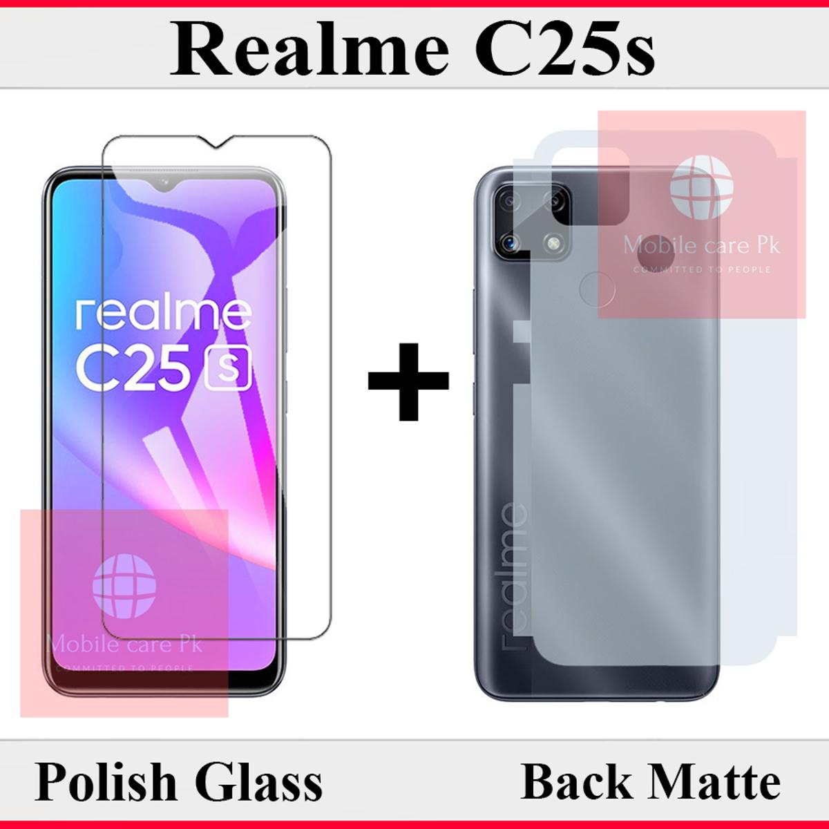 Realme C25s Tempered Glass Screen Protector Polish Glass + Back Matte Protector Soft Skin Sheet Soft Film Protection For Realme C25s. 