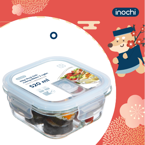 Hộp thuỷ tinh vuông Nikko 520 ml ( 2 ngăn )