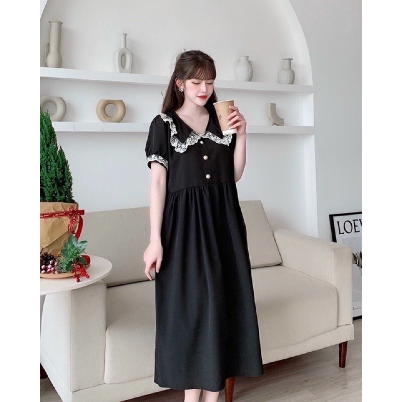 Váy bầu cộc tay thiết kế cổ bèo M08