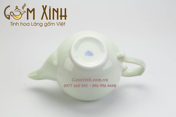 Bộ ấm chén Bát Tràng Chóp lửa men xanh ngọc vàng kim