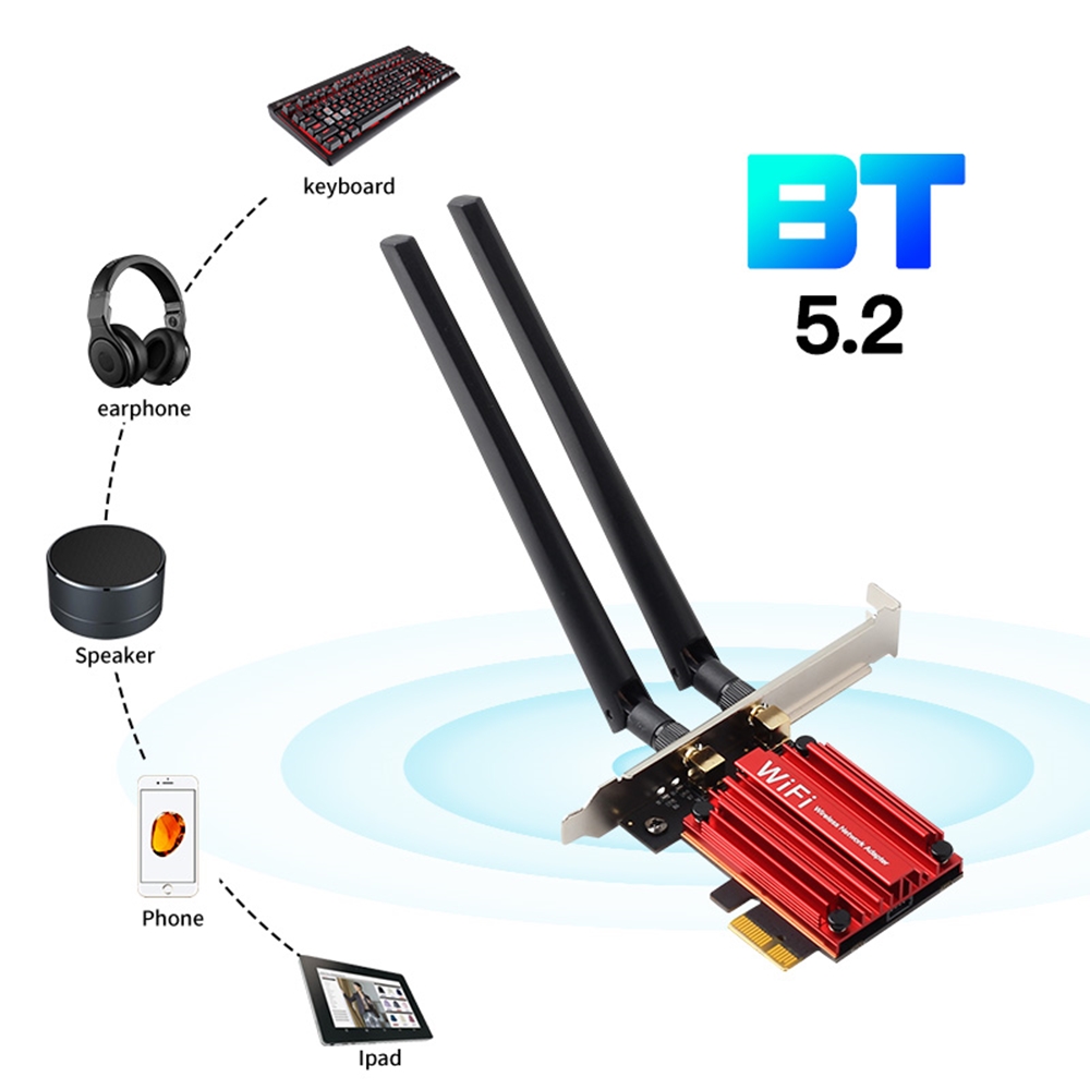 1800Mbps Wifi 6 MT7921 PCI Express Wireless Adapter Bluetooth 5.2 Dual Band 802.11AX/AC Wi-fi Network Card Windows 10 11. 
