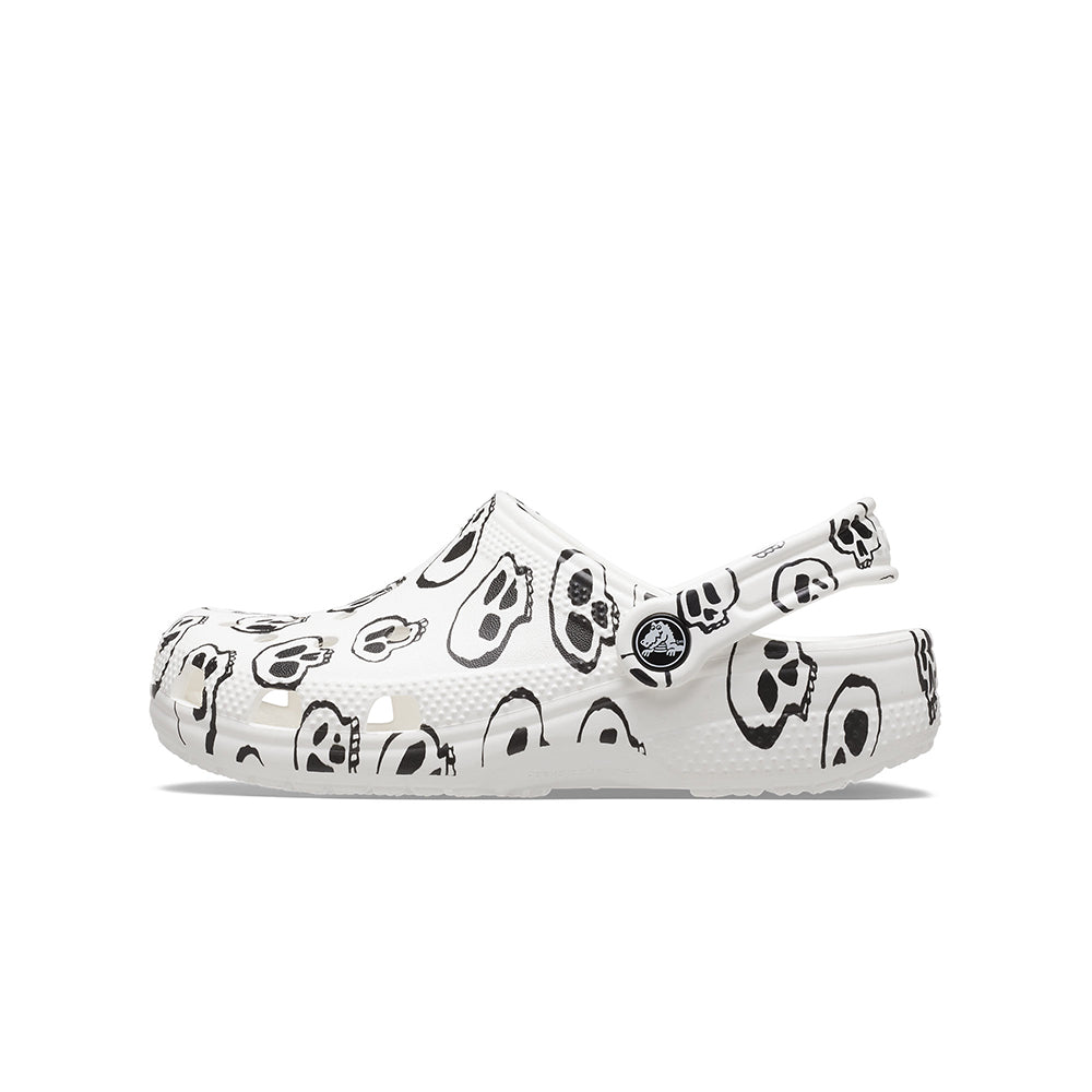 Giày Clog Trẻ Em Crocs Classic Skull Print - White/Black