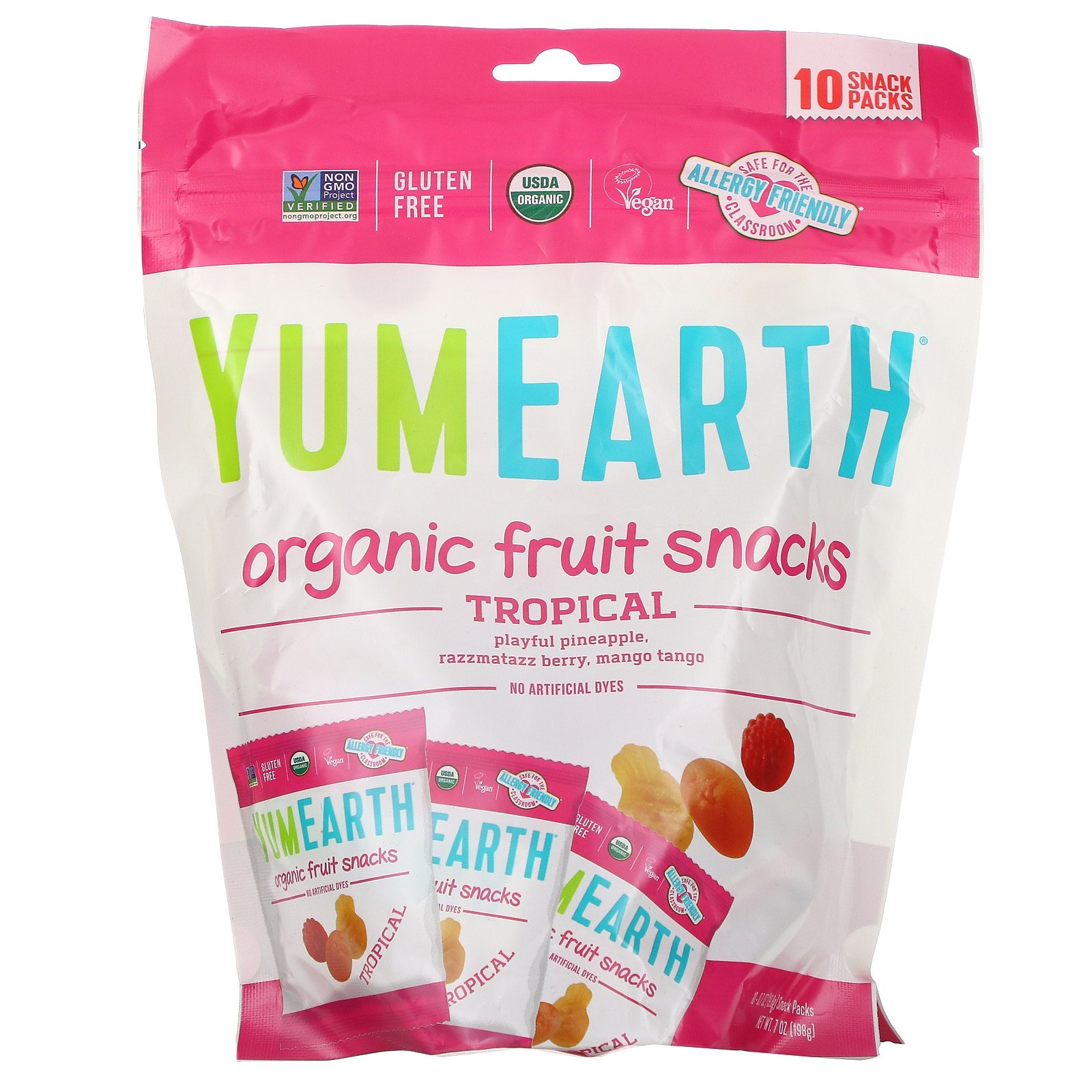 YumEarth, Organic Fruit Snacks, Rice Syrup, Cane Sugar, Pectin, Gluten